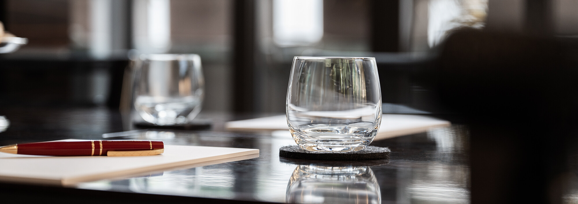 Office desk with writing utensils